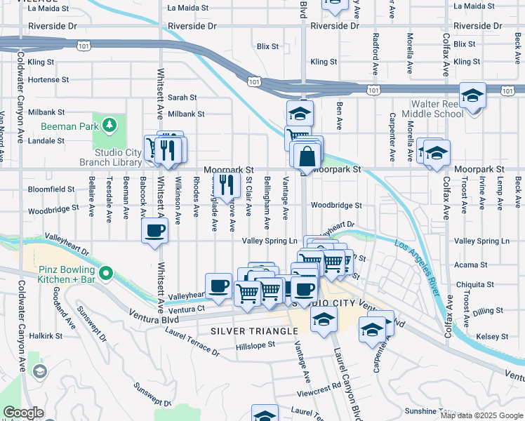 map of restaurants, bars, coffee shops, grocery stores, and more near 4312 Saint Clair Avenue in Los Angeles