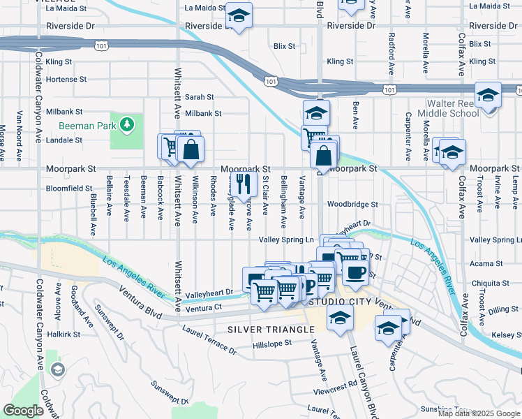 map of restaurants, bars, coffee shops, grocery stores, and more near 4255 Saint Clair Avenue in Los Angeles