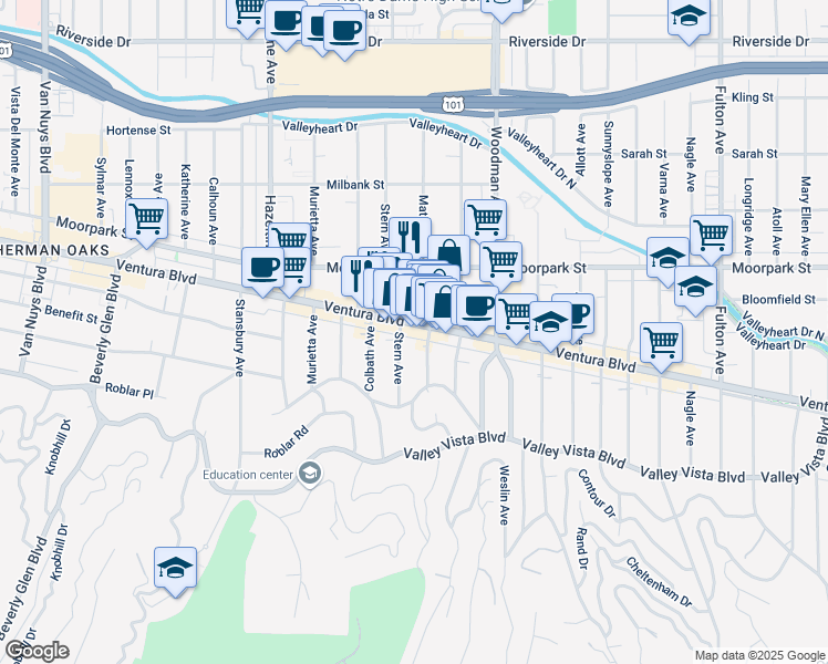 map of restaurants, bars, coffee shops, grocery stores, and more near in Los Angeles