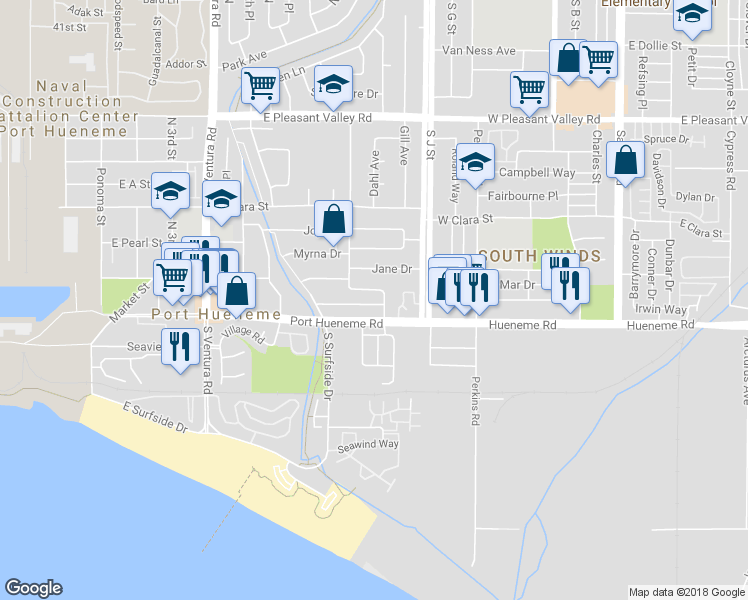 map of restaurants, bars, coffee shops, grocery stores, and more near 161 Ann Avenue in Port Hueneme