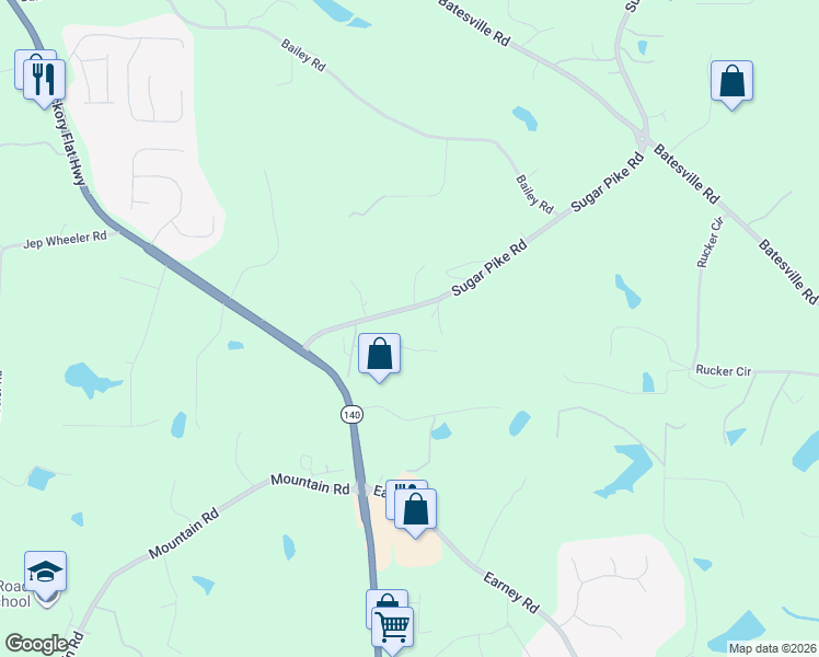 map of restaurants, bars, coffee shops, grocery stores, and more near 2048 Sugar Pike Road in Woodstock