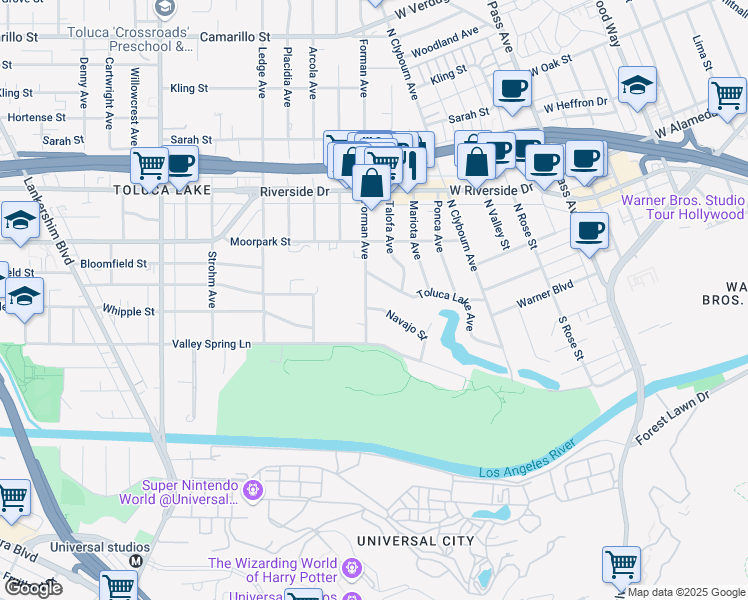 map of restaurants, bars, coffee shops, grocery stores, and more near 4306 Forman Avenue in Los Angeles
