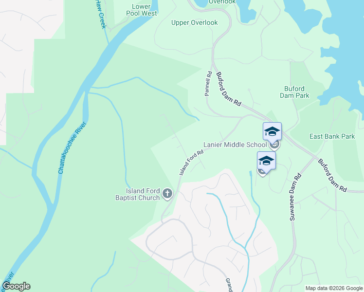 map of restaurants, bars, coffee shops, grocery stores, and more near Island Pointe Way in Buford