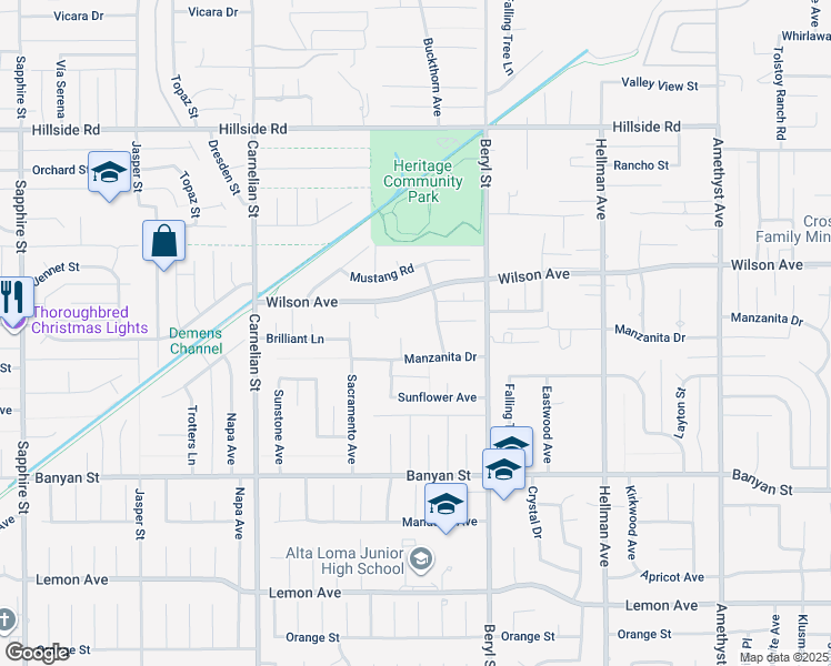 map of restaurants, bars, coffee shops, grocery stores, and more near 8959 Wilson Avenue in Rancho Cucamonga