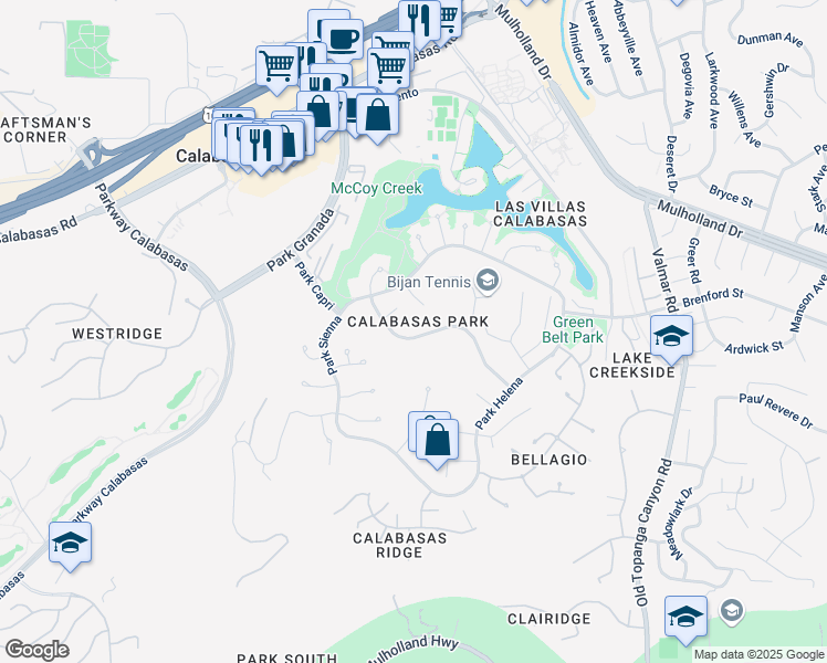 map of restaurants, bars, coffee shops, grocery stores, and more near 4360 Park Alisal in Calabasas