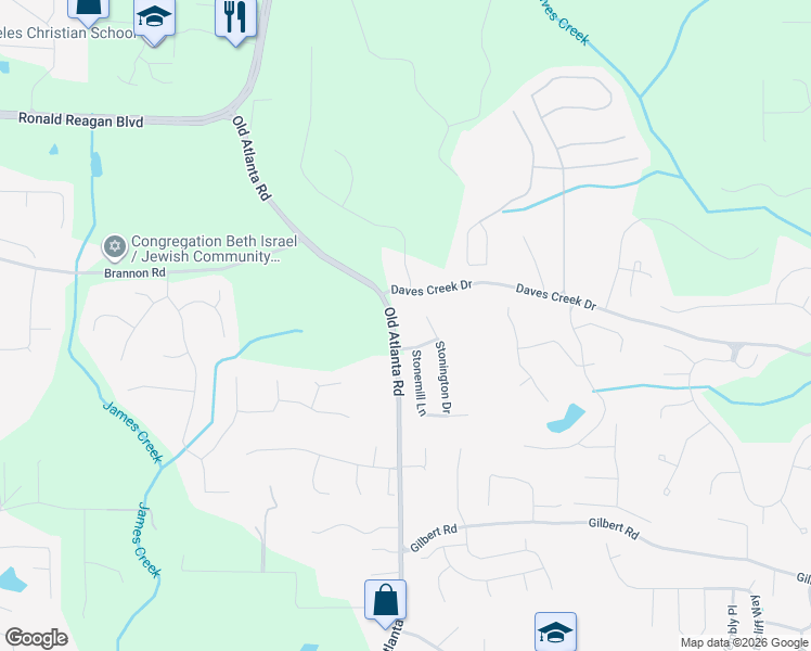 map of restaurants, bars, coffee shops, grocery stores, and more near 1609 Old Atlanta Road in Cumming