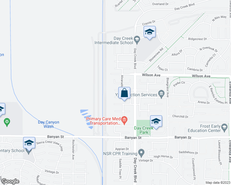 map of restaurants, bars, coffee shops, grocery stores, and more near 12171 Split Rein Drive in Rancho Cucamonga