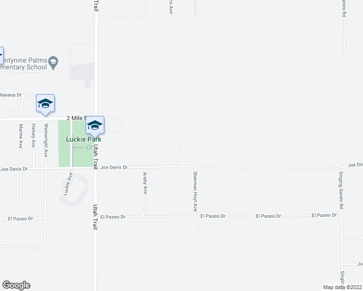 map of restaurants, bars, coffee shops, grocery stores, and more near 74744 Joe Davis Drive in Twentynine Palms