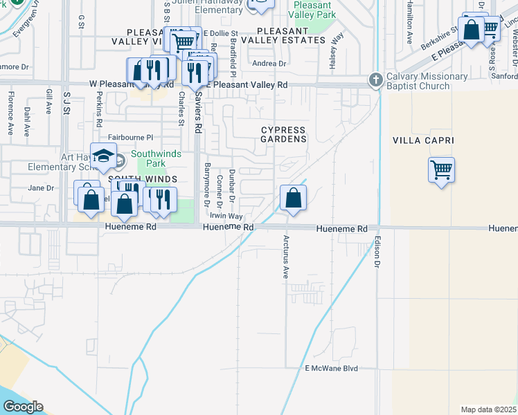 map of restaurants, bars, coffee shops, grocery stores, and more near 5705 Cypress Trailer Park Road in Oxnard