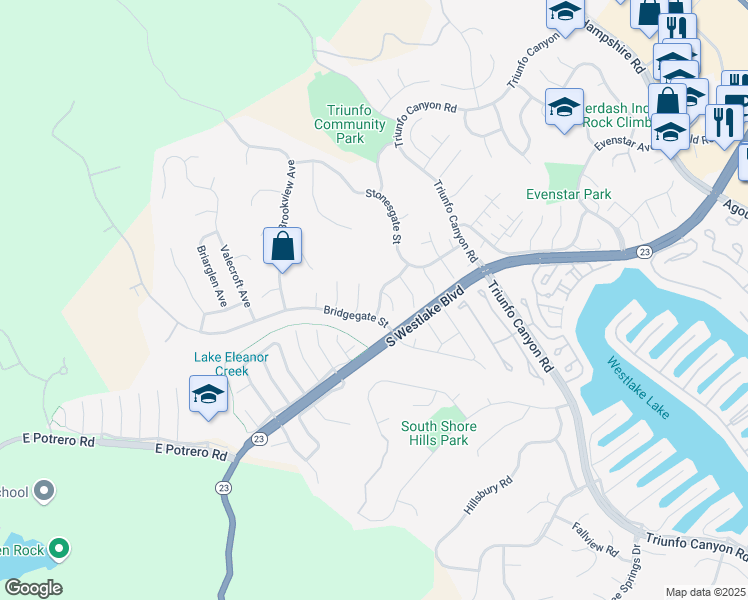 map of restaurants, bars, coffee shops, grocery stores, and more near 1279 Clayford Avenue in Westlake Village