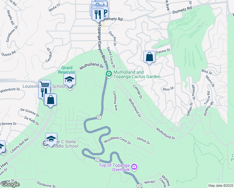 map of restaurants, bars, coffee shops, grocery stores, and more near 4520 Cezanne Avenue in Los Angeles