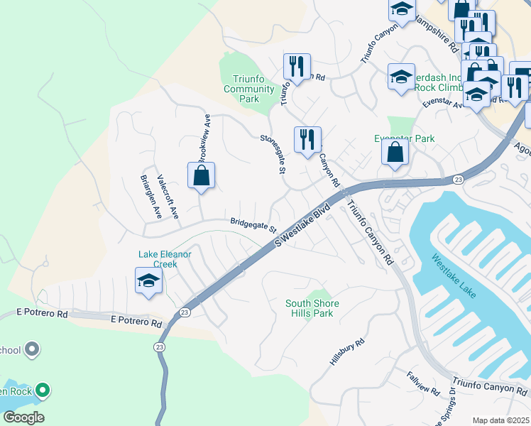 map of restaurants, bars, coffee shops, grocery stores, and more near 1279 Clayford Avenue in Westlake Village