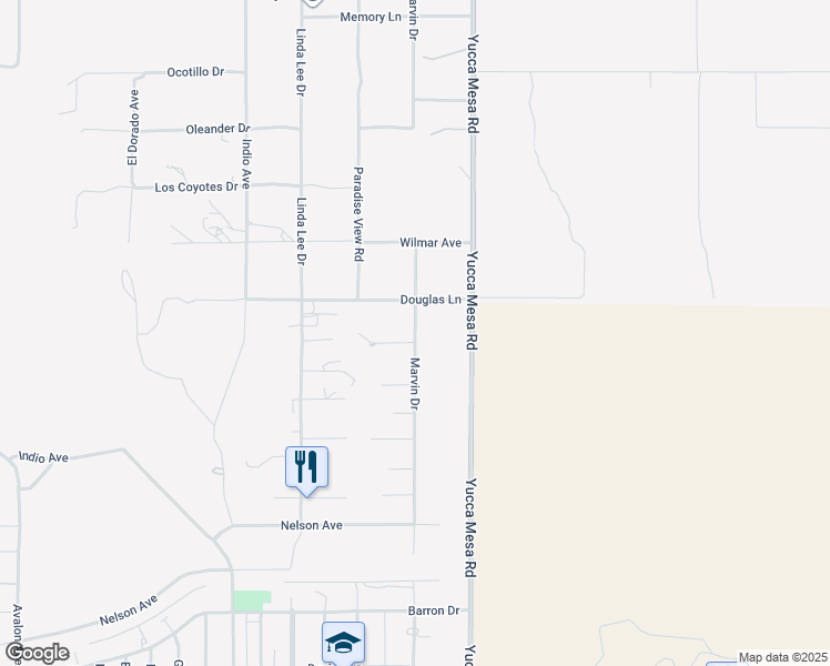 map of restaurants, bars, coffee shops, grocery stores, and more near Marvin Drive in Yucca Valley