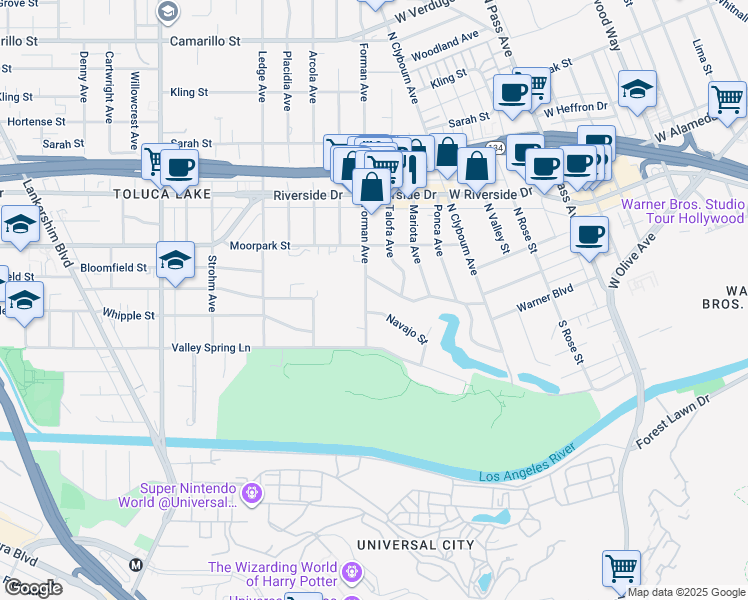 map of restaurants, bars, coffee shops, grocery stores, and more near 4310 Forman Avenue in Los Angeles