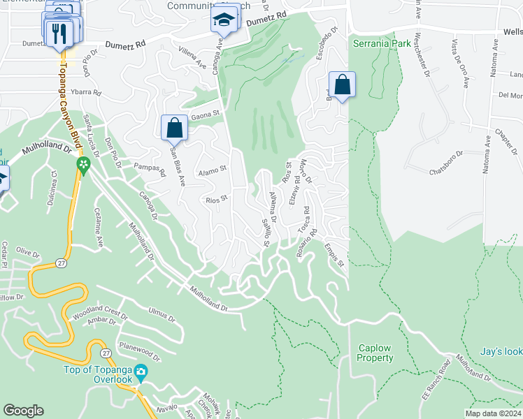 map of restaurants, bars, coffee shops, grocery stores, and more near 4324 Saltillo Street in Los Angeles