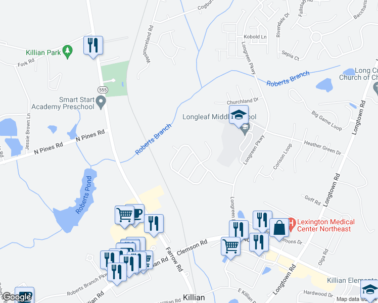 map of restaurants, bars, coffee shops, grocery stores, and more near 300 Esplanade Lane in Columbia