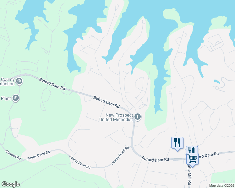 map of restaurants, bars, coffee shops, grocery stores, and more near 6102 Dogwood Circle in Buford