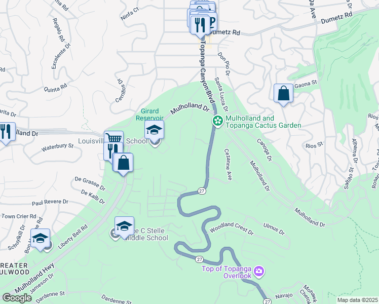 map of restaurants, bars, coffee shops, grocery stores, and more near 4415 Dulcinea Court in Los Angeles