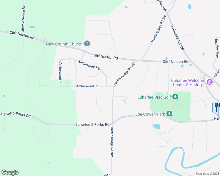 map of restaurants, bars, coffee shops, grocery stores, and more near 111 Amberwood Lane in Euharlee