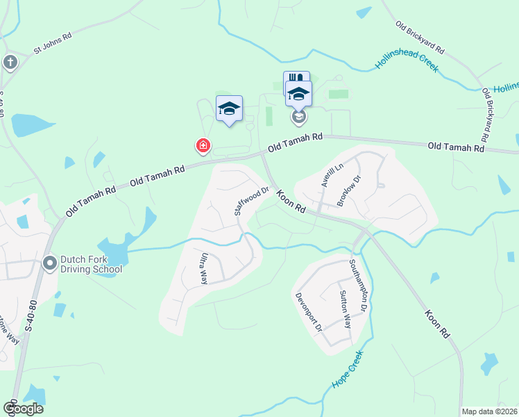 map of restaurants, bars, coffee shops, grocery stores, and more near 108 Staffwood Drive in Irmo