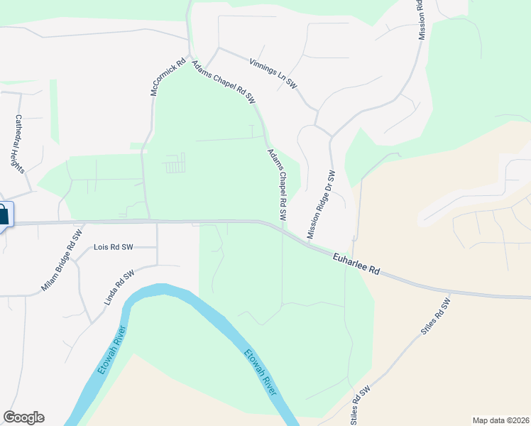 map of restaurants, bars, coffee shops, grocery stores, and more near 30 Adams Chapel Road Southwest in Cartersville