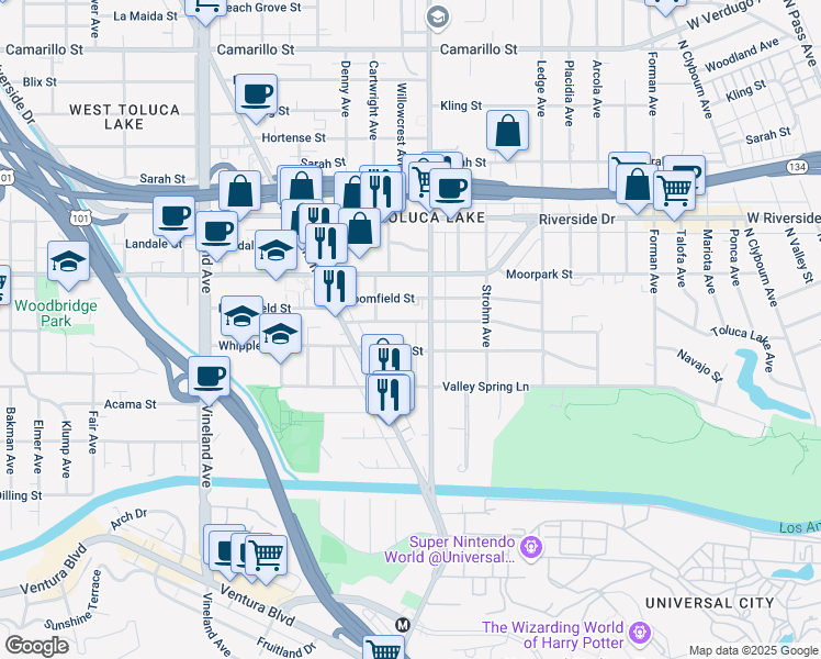 map of restaurants, bars, coffee shops, grocery stores, and more near in Los Angeles