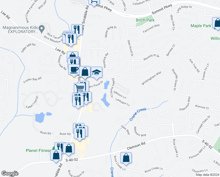map of restaurants, bars, coffee shops, grocery stores, and more near 126 Elders Pond Circle in Columbia