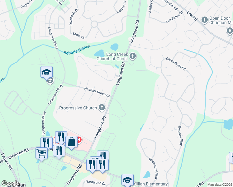 map of restaurants, bars, coffee shops, grocery stores, and more near 698 Longtown Road in Columbia