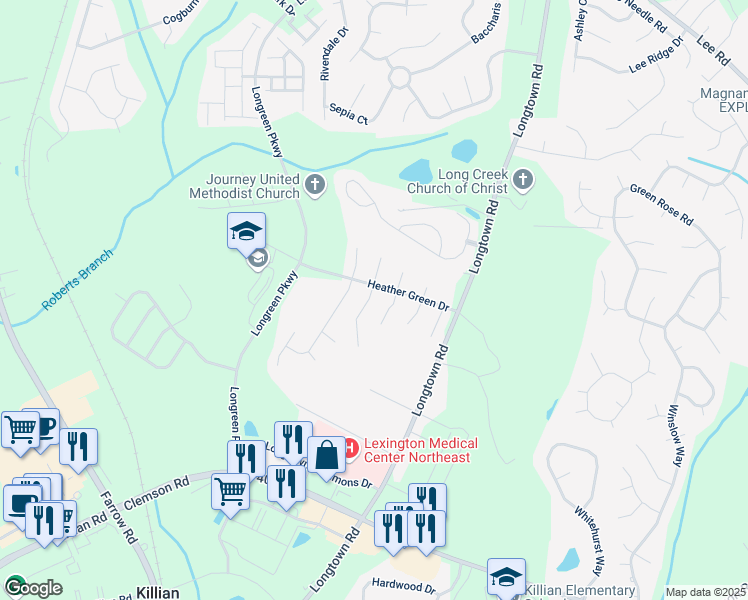 map of restaurants, bars, coffee shops, grocery stores, and more near 709 Cottontail Court South in Columbia