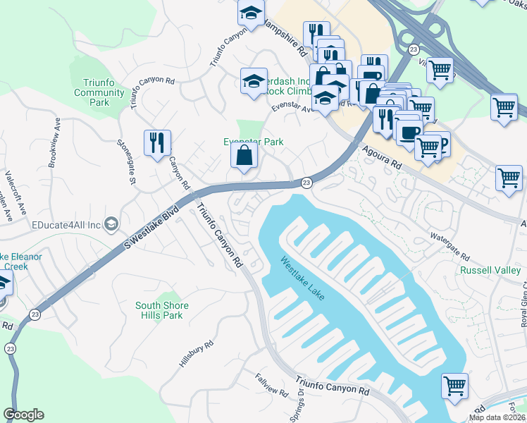 map of restaurants, bars, coffee shops, grocery stores, and more near 1208 Westlake Boulevard in Malibu