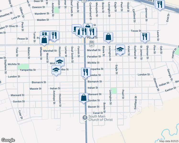 map of restaurants, bars, coffee shops, grocery stores, and more near 2206 Cumberland Street in Vernon