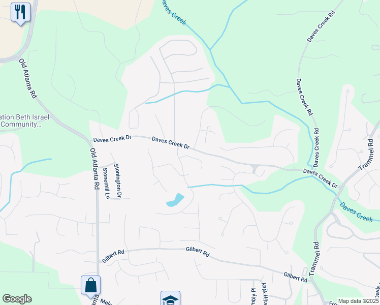 map of restaurants, bars, coffee shops, grocery stores, and more near 1845 Seneca Creek Drive in Cumming