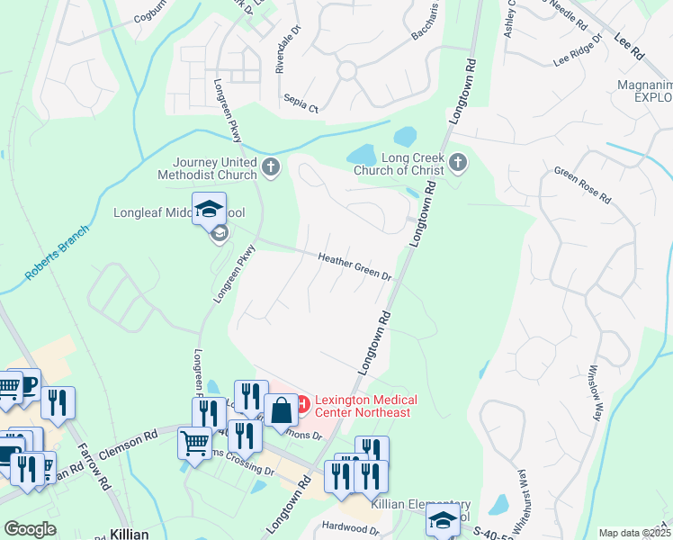 map of restaurants, bars, coffee shops, grocery stores, and more near 506 Gingerbread Court South in Columbia