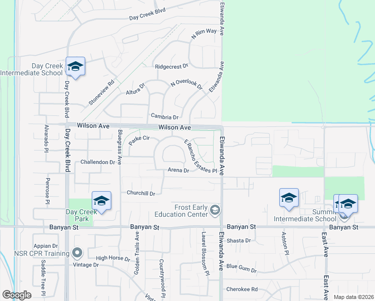 map of restaurants, bars, coffee shops, grocery stores, and more near 12749 East Rancho Estates Place in Rancho Cucamonga