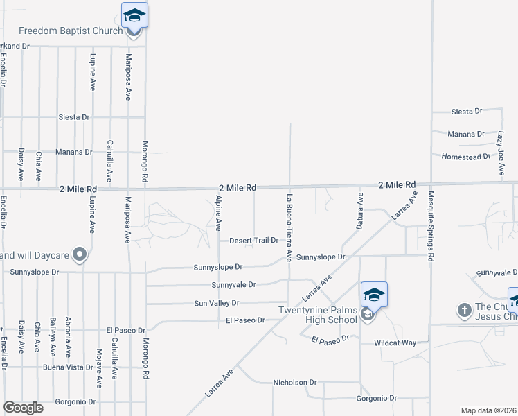 map of restaurants, bars, coffee shops, grocery stores, and more near 5753 La Luna Avenue in Twentynine Palms