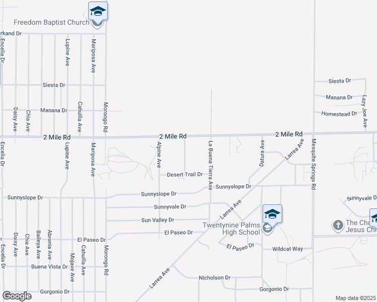 map of restaurants, bars, coffee shops, grocery stores, and more near 5753 La Luna Avenue in Twentynine Palms
