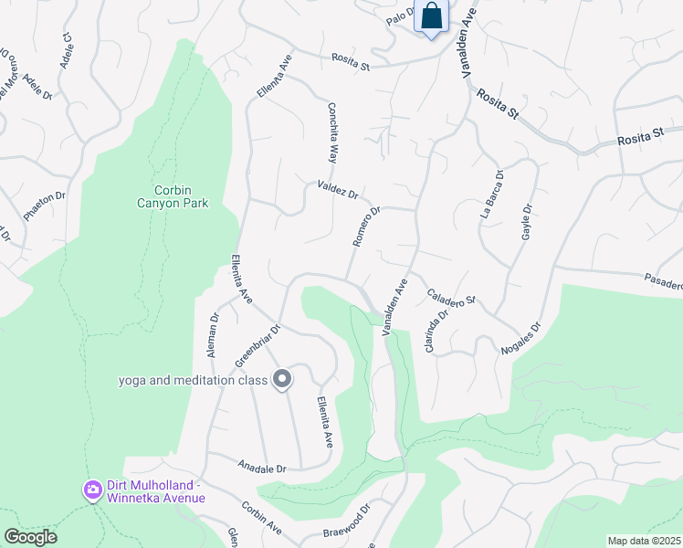 map of restaurants, bars, coffee shops, grocery stores, and more near 19501 Greenbriar Drive in Los Angeles