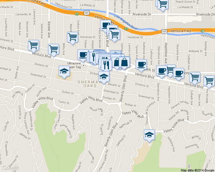 map of restaurants, bars, coffee shops, grocery stores, and more near in Los Angeles