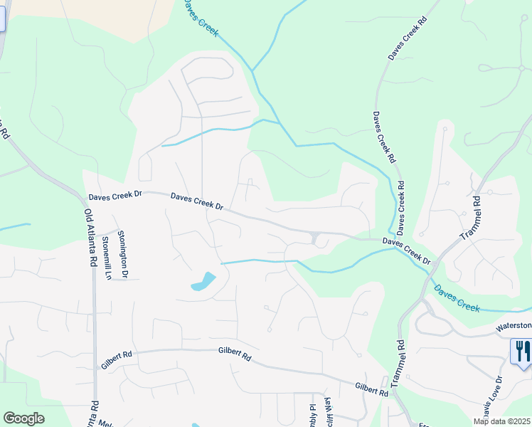 map of restaurants, bars, coffee shops, grocery stores, and more near 7049 Bennington Lane in Cumming