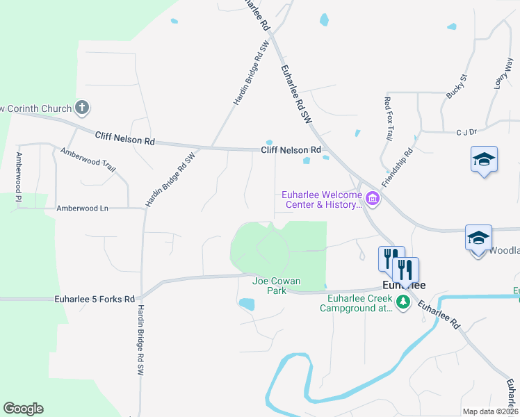 map of restaurants, bars, coffee shops, grocery stores, and more near 31 Misty Ridge Drive in Euharlee