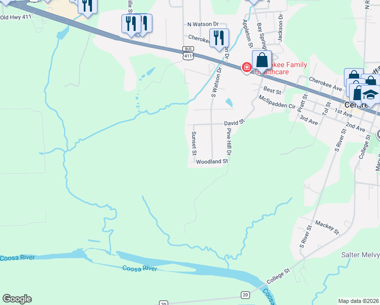 map of restaurants, bars, coffee shops, grocery stores, and more near 210 Sunset Street in Centre