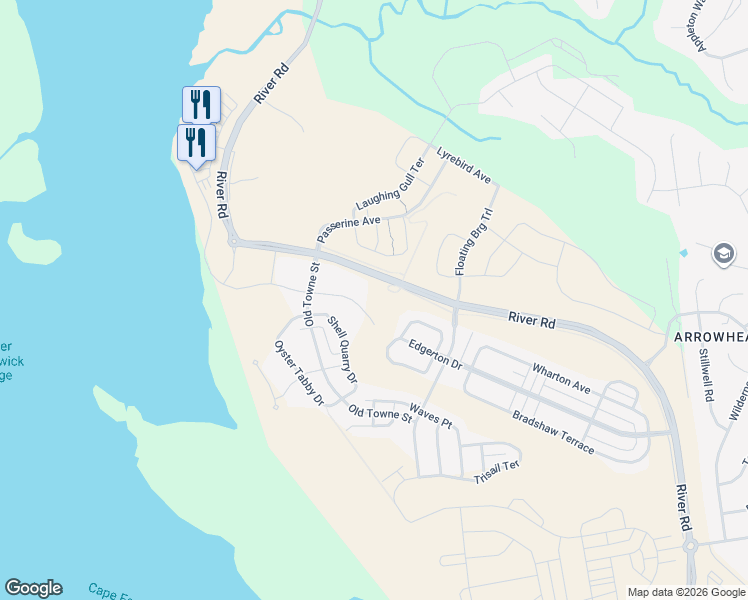 map of restaurants, bars, coffee shops, grocery stores, and more near 4118 Watercraft Ferry Avenue in Wilmington