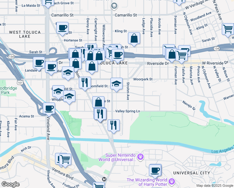 map of restaurants, bars, coffee shops, grocery stores, and more near in Los Angeles County