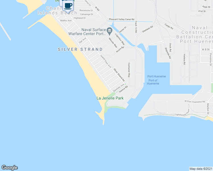 map of restaurants, bars, coffee shops, grocery stores, and more near 305 Ocean Drive in Oxnard