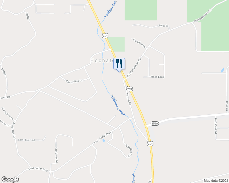 map of restaurants, bars, coffee shops, grocery stores, and more near 76 Shortleaf Lane in Broken Bow