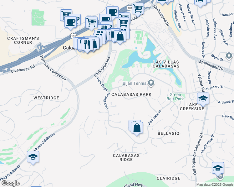 map of restaurants, bars, coffee shops, grocery stores, and more near 4441 Park Alisal in Calabasas