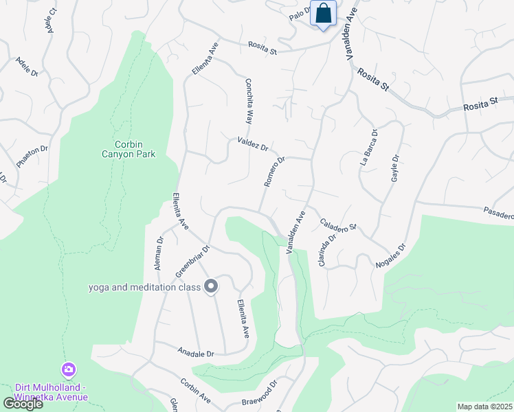 map of restaurants, bars, coffee shops, grocery stores, and more near 19501 Greenbriar Drive in Los Angeles