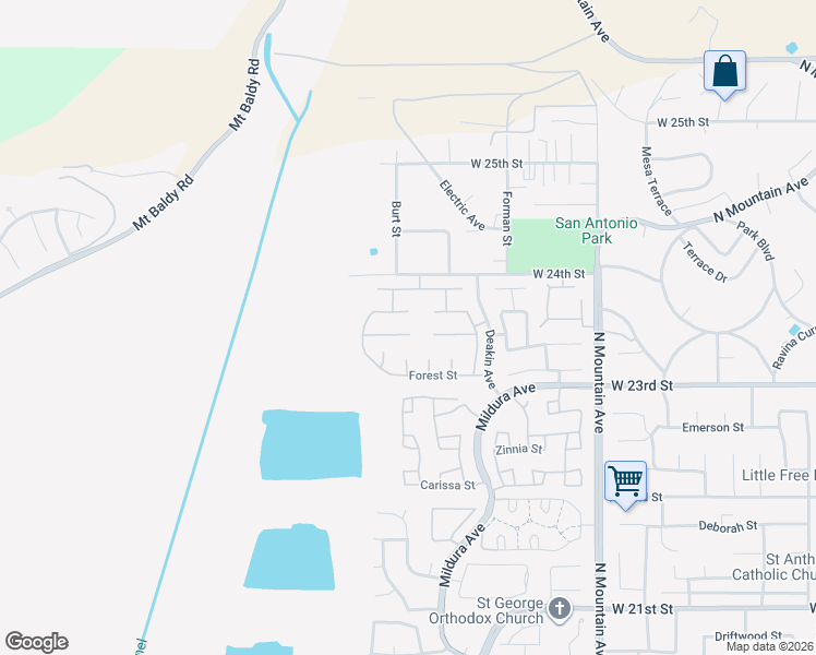 map of restaurants, bars, coffee shops, grocery stores, and more near 1488 Grandview Street in Upland