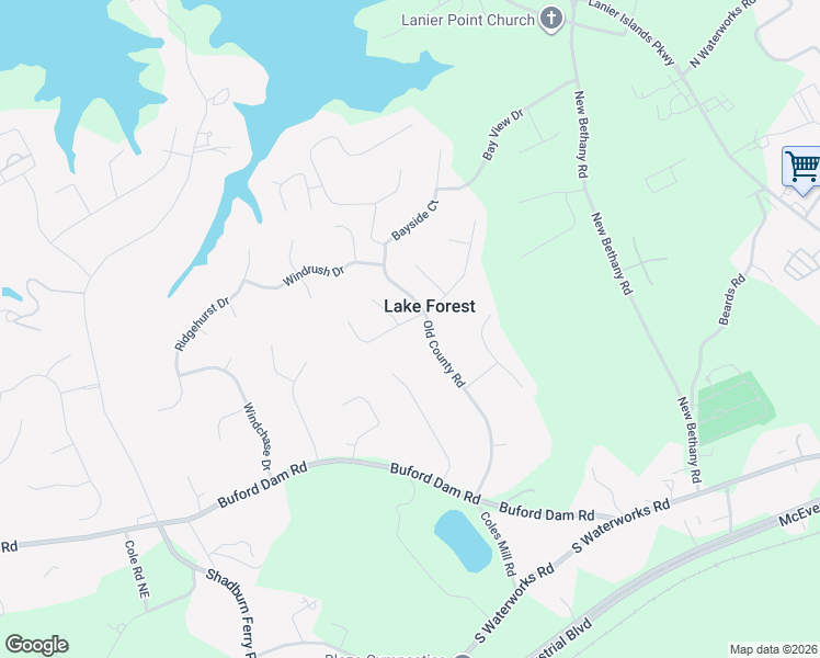 map of restaurants, bars, coffee shops, grocery stores, and more near 5786 Waterfall Way in Buford