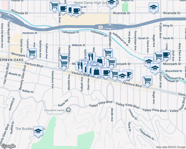 map of restaurants, bars, coffee shops, grocery stores, and more near in Los Angeles